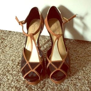 Amazing three tone leather stilettos
